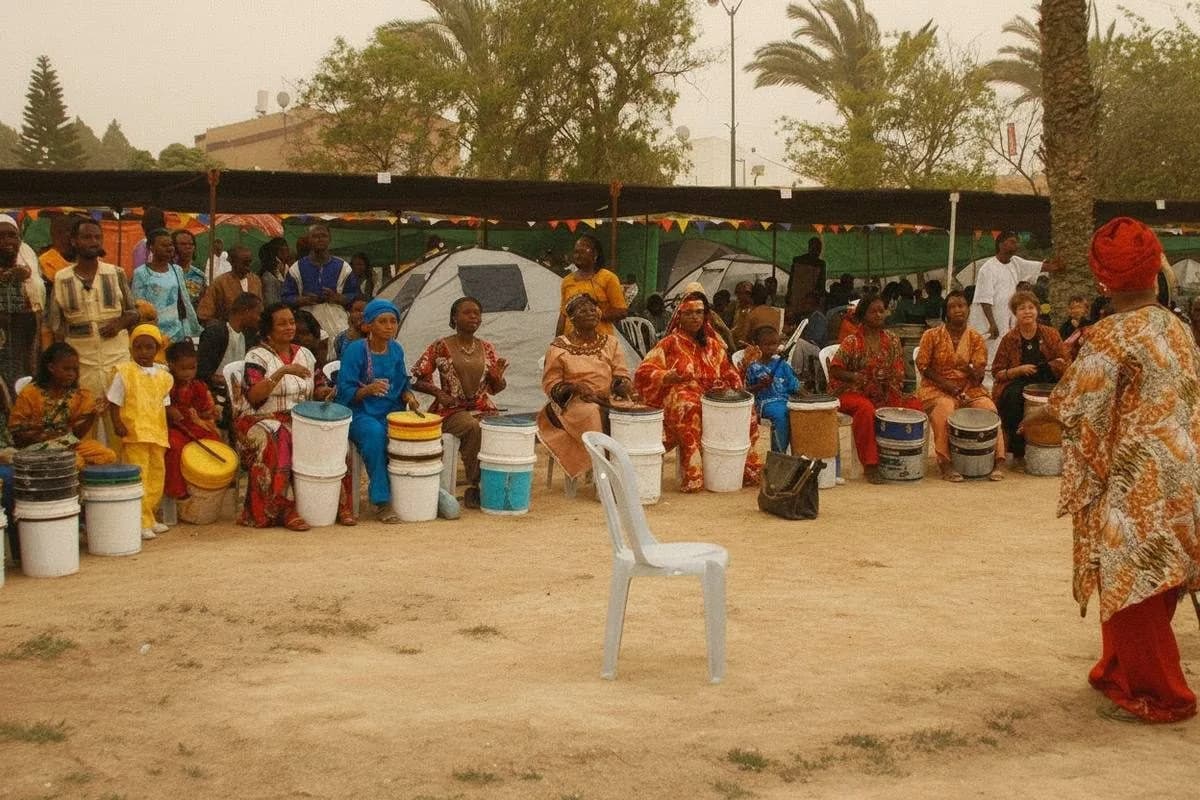 Village of Peace community gathering, vibrant traditional dress, Dimona, Israel